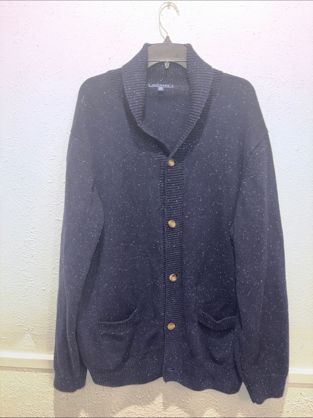 crown & ivy Navy Speckled Shawl Collar Cardigan